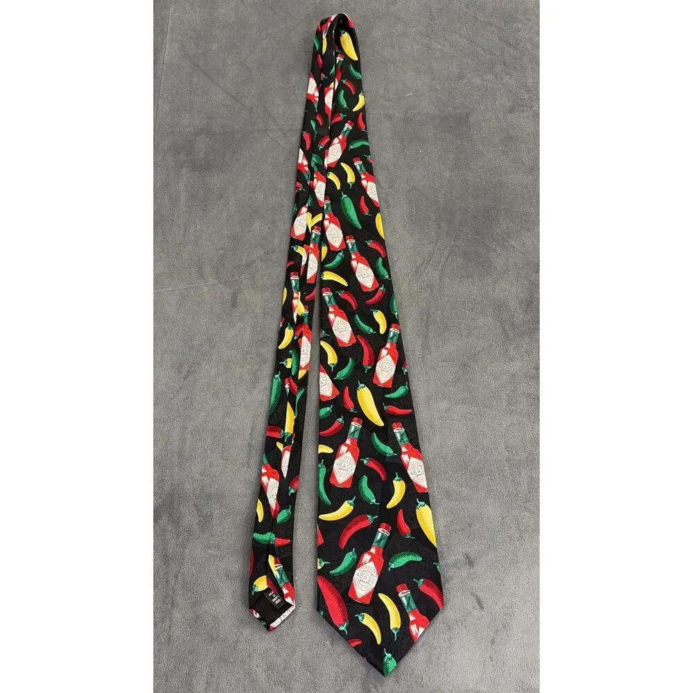 Lot of 9 Vintage Tabasco Brand Novelty Designer Neck Ties Hot Sauce 100% Silk
